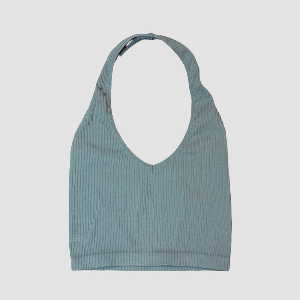 aritzia sunday best ribbed green cropped halter top